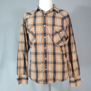 Massimo Supply Shirt Men's large brown plaid Western cowboy Pearl snap